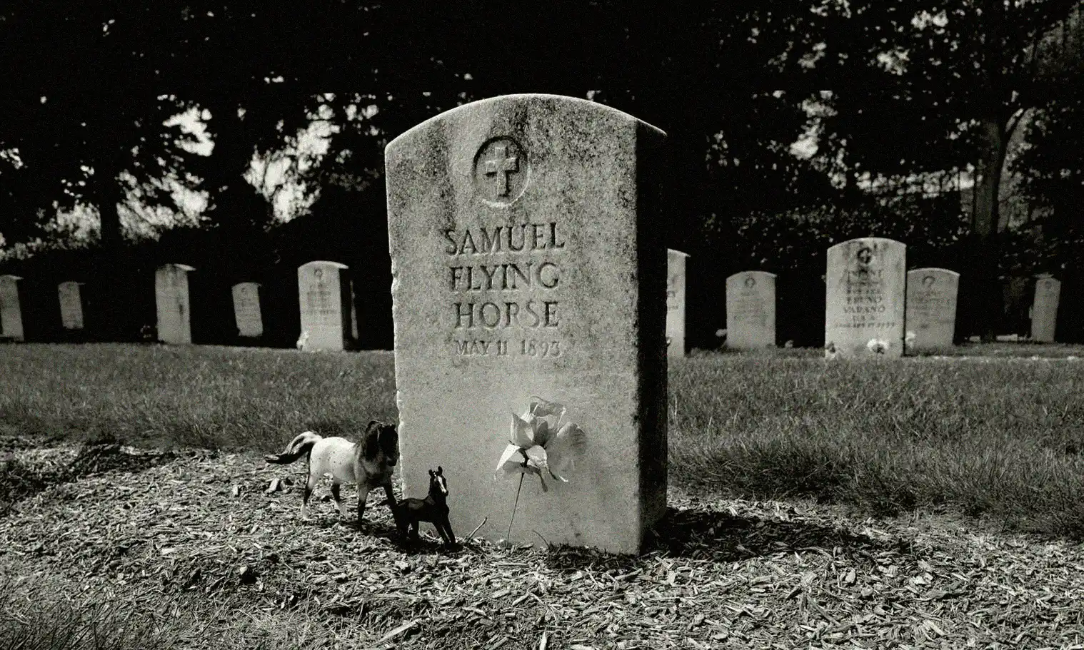 Gravestone of Samuel Flying Horse, student at the Carlisle Indian School, where hundreds of Indigenous children died from disease, abuse, and neglect. Photo: Andrew Lichtenstein / Corbis News Collection via Getty Images/The Conversation