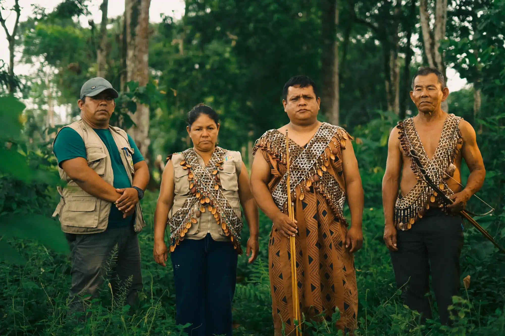 Members of the Kakataibo Indigenous Guard in their territory. They are often the only line of defense against drug trafficking, illegal logging, and land invaders. Photo: Sapiens