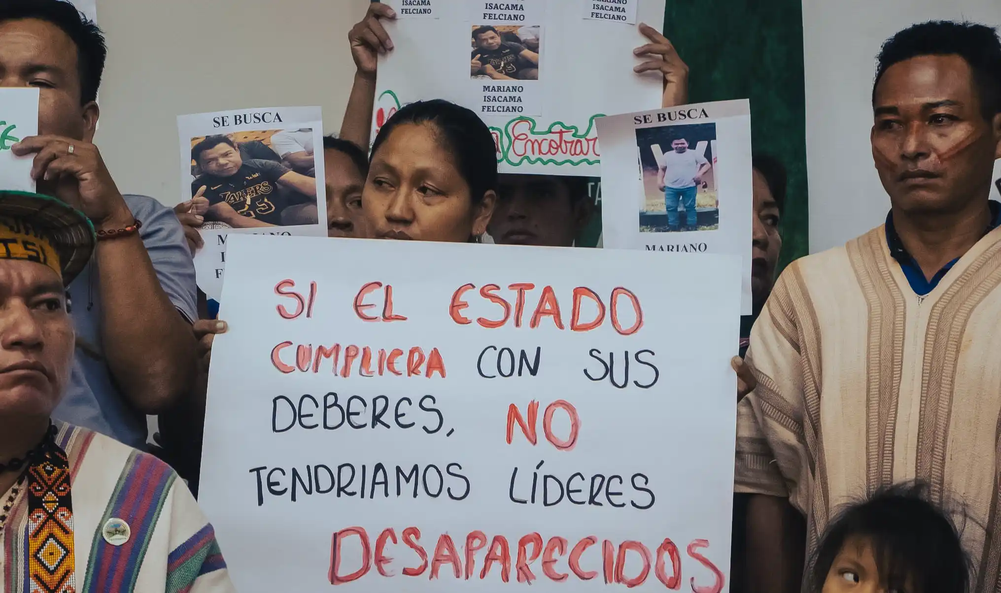 The Kakataibo people protest the disappearance of Mariano Isacama. Photo: ORAU