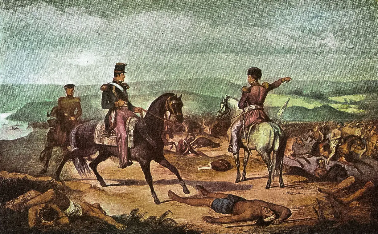 The 1833 expedition of General Rosas left 3,200 indigenous people dead and 1,200 prisoners. The survivors were distributed among the landowners who financed the massacre. Lithograph by Calixto Tagliabúe.