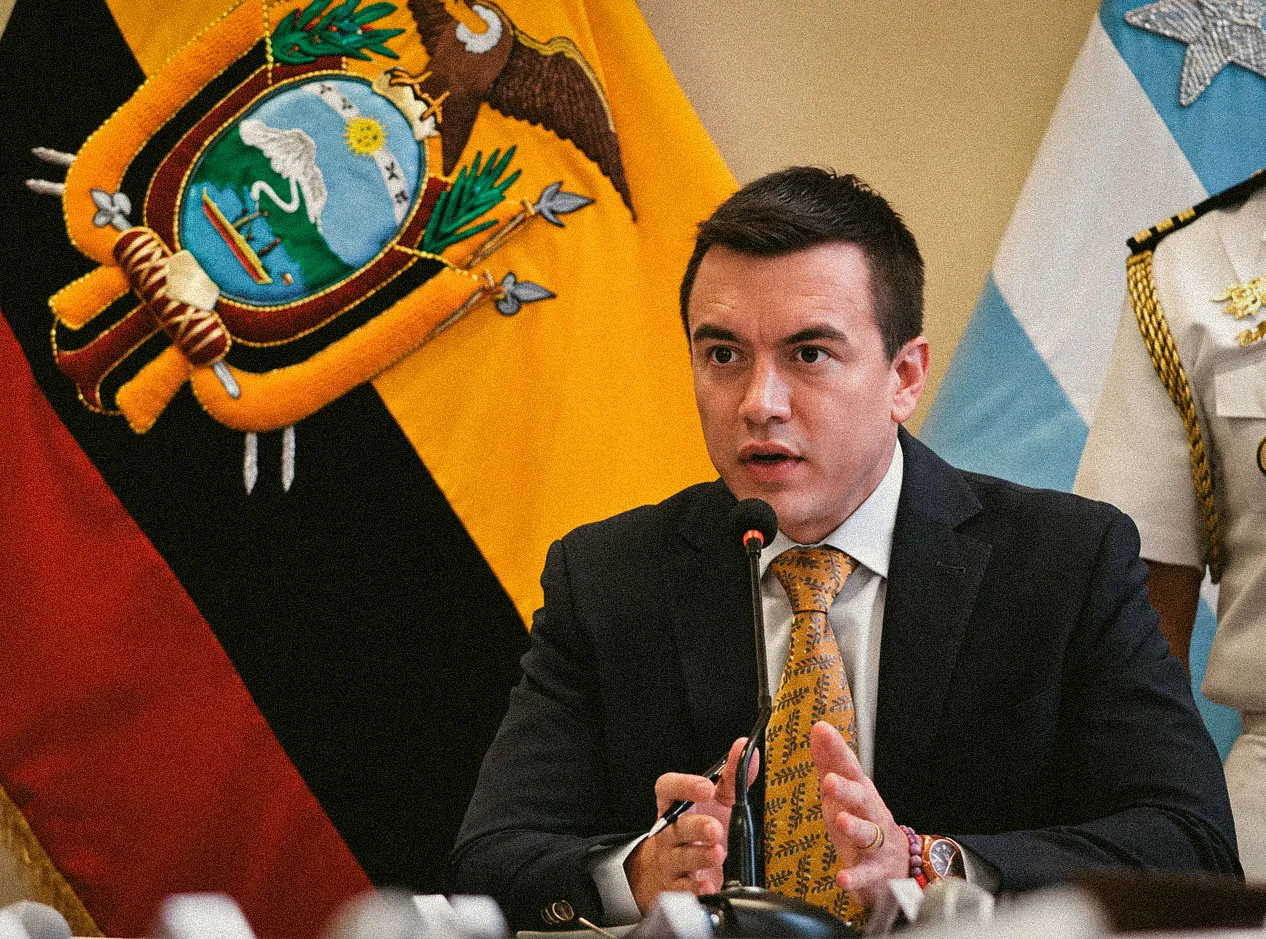 Daniel Noboa, President of Ecuador, amid a term marked by tensions between economic development and Indigenous rights. Photo: Presidency of Ecuador.